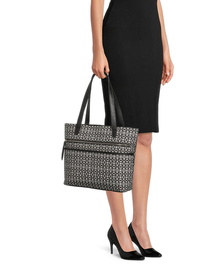 Time and Tru Women's Vale Tote Handbag, Black/Beige Jacquard