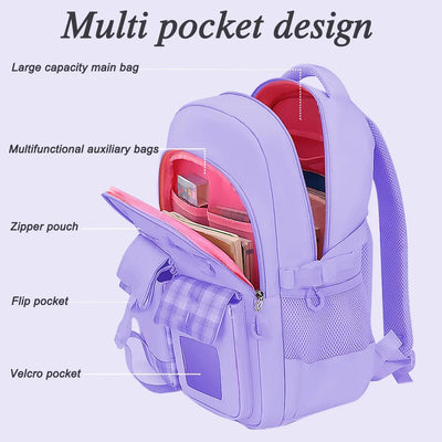Aursear School Backpack for Girls, Kids School Bag for Teens Girls, Lightweight Bookbag Gifts, Purple