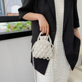 Alloet Women Crossbody Bags Elegant Pearl Woven Bucket Tote Bag Coin Wallet (style two)