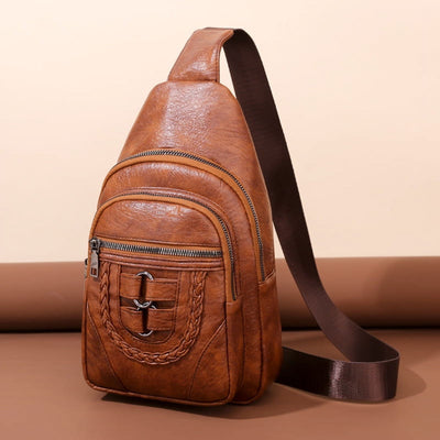 Leather Sling Bag Purse for Women Chest Crossbody Shoulder Bags Travel Daypack for Men and Women Brown Big