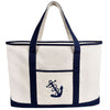 25" Extra Large Canvas Tote Bag Heavy Duty Roomy Zipper Grocery Shopping Carry Beach Boat Bag Handbag with Embroidered Anchor - Beige