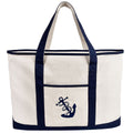25" Extra Large Canvas Tote Bag Heavy Duty Roomy Zipper Grocery Shopping Carry Beach Boat Bag Handbag with Embroidered Anchor - Beige