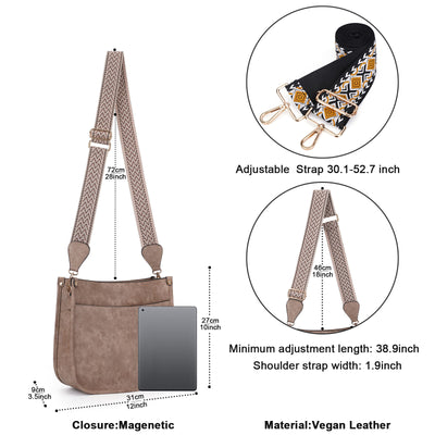 HKCLUF Crossbody Bags for Women Hobo Handbags With 2 Adjustable Leopard Guitar Strap Shoulder Bucket Bags