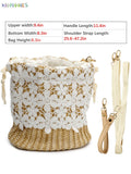 BadPiggies Women Straw Bucket Handbag, Summer Bohemia Beach Tote Bag Top Handle Travel Woven Purse Handmade Hobo Shoulder Bag (Flower)