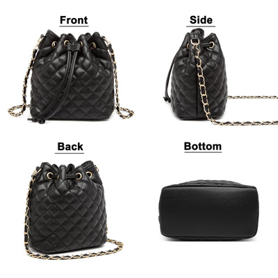 Tepilte Crossbody Drawstring Bucket Bags and Purses for Women Faux Leather Hobo Shoulder Handbags Quilted Purse