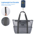 ZUXNZUX Unisex Large Nylon Mesh Beach Tote Bag with 8 Pockets, Gray