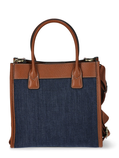 Time and Tru Women's Denim Mini Box Tote Bag with Crossbody Strap, Brown