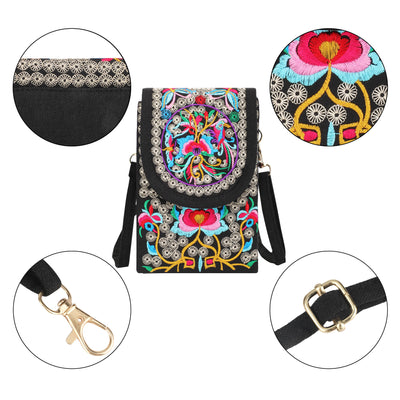 EEEkit Crossbody Cell Phone Purse for Women, Small Retro Embroidery Printed Shoulder Bag, Cellphone Pouch Coin Purse