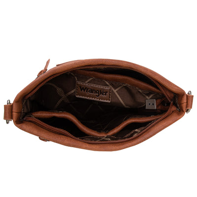 Wrangler Crossbody Bags for Women Satchel Purse Medium Shoulder Handbags with Detachable Guitar Straps, Brown Sugar