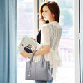 Leather Tote Bag for Women - Handbag with Shoulder, Gray