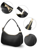 TSV Shoulder Bag for Women, Small Leather Handbag with Zipper Closure, Black