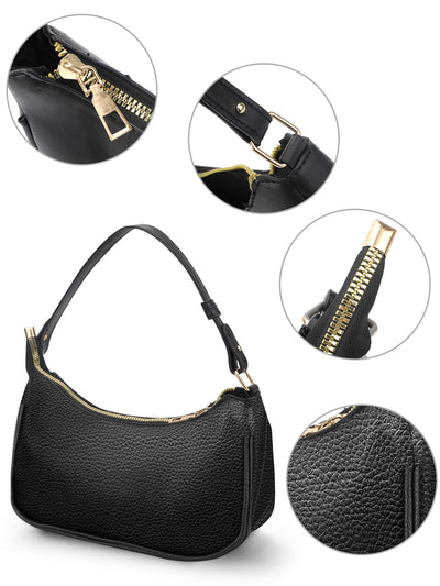 TSV Shoulder Bag for Women, Small Leather Handbag with Zipper Closure, Black