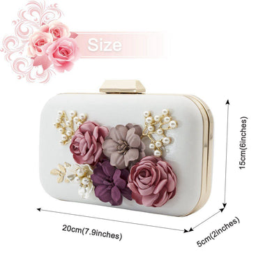 Women Clutches Purses Bags Flower Leather Envelope Wallet Evening Handbag(white)