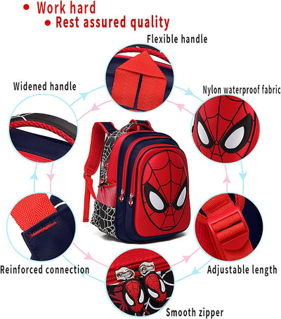 Spider Man Pattern Cartoon Backpack 3d Comic School Bag Waterproof Lightweight Backpack Suitable For 3-8 Years Old Backpack Sea Blue-Medium