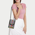EEEkit Crossbody Cell Phone Purse for Women, Small Retro Embroidery Printed Shoulder Bag, Cellphone Pouch Coin Purse