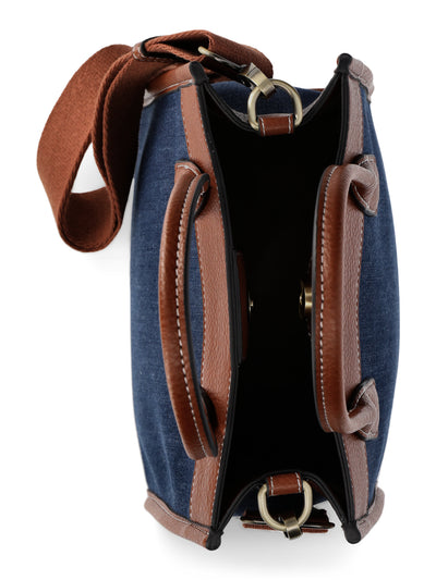 Time and Tru Women's Denim Mini Box Tote Bag with Crossbody Strap, Brown