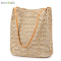 BadPiggies Women Straw Beach Bag Tote Shoulder Bag Summer Lightweight Buckets Handbag (Dark Beige)