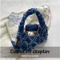 Women Small Shoulder Bags Quilted Crossbody Distressed Jean Denim Purse Evening Bag Clutch Handbag with Chain Strap
