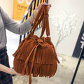Women Tassel Shoulder Crossbody Fringe Bucket Handbag Leather Tote Woman Fringed