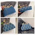 Denim Clutch Bag Women Quilted Evening Bag Bridal Wedding Purse Sparkly Rhinestone Handbag Beaded Pearl Crossbody Bag