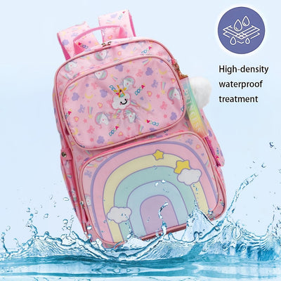 Tyethy Girls Backpack Cute Rainbow School Bag Large Multi-pockets Kids School Backpack Bookbag for Children, Pink