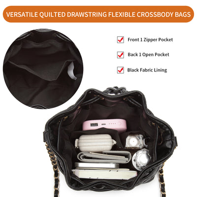 Tepilte Crossbody Drawstring Bucket Bags and Purses for Women Faux Leather Hobo Shoulder Handbags Quilted Purse
