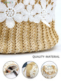 BadPiggies Women Straw Bucket Handbag, Summer Bohemia Beach Tote Bag Top Handle Travel Woven Purse Handmade Hobo Shoulder Bag (Flower)