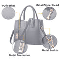 Leather Tote Bag for Women - Handbag with Shoulder, Gray