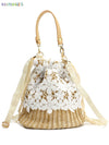 BadPiggies Women Straw Bucket Handbag, Summer Bohemia Beach Tote Bag Top Handle Travel Woven Purse Handmade Hobo Shoulder Bag (Flower)