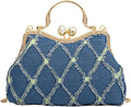 Denim Clutch Bag Women Quilted Evening Bag Bridal Wedding Purse Sparkly Rhinestone Handbag Beaded Pearl Crossbody Bag