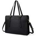 ECOSUSI Leather Laptop Tote Bag for Women 15.6 Inch Computer Briefcase Waterproof Handbag Shoulder Bag Purse for Tablet Work Office Business College Daily Travel, Black