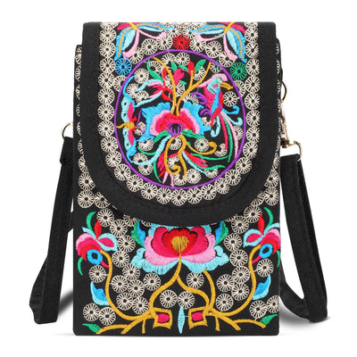 EEEkit Crossbody Cell Phone Purse for Women, Small Retro Embroidery Printed Shoulder Bag, Cellphone Pouch Coin Purse