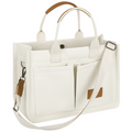 Canvas Tote Bag with Multi-Pocket for Women, Large Crossbody Shoulder Handbag Everything Tote Bag with Compartments, Laptop Work Bags Shoulder Travel Messenger Gym Totes, White