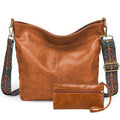 MINSONG Women's Premium Texture Commuter Vintage Wide Strap Crossbody Tote Bag, Brown