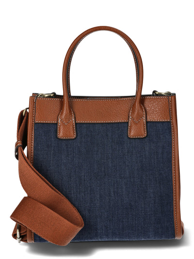 Time and Tru Women's Denim Mini Box Tote Bag with Crossbody Strap, Brown