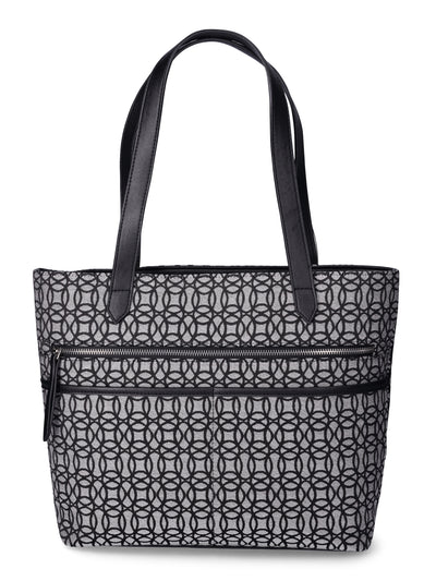 Time and Tru Women's Vale Tote Handbag, Black/Beige Jacquard