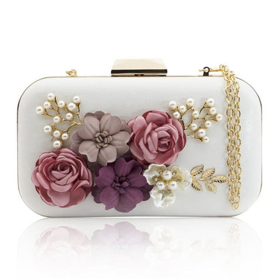 Women Clutches Purses Bags Flower Leather Envelope Wallet Evening Handbag(white)