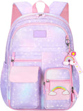Ficcug School Bag Backpacks for Girls,Shoulder Children School Bookbags for Kids,Primary School Season Gift,Purple