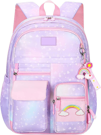 Ficcug School Bag Backpacks for Girls,Shoulder Children School Bookbags for Kids,Primary School Season Gift,Purple