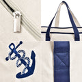 25" Extra Large Canvas Tote Bag Heavy Duty Roomy Zipper Grocery Shopping Carry Beach Boat Bag Handbag with Embroidered Anchor - Beige
