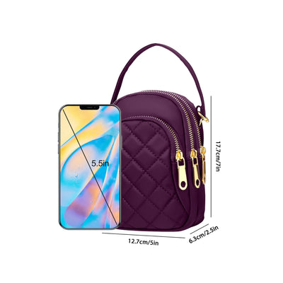 EEEkit Quilted Crossbody Cellphone Bag for Women, Small Phone Handbag with 3 Zipper Pockets and Adjustable Strap