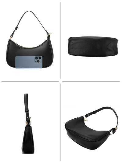 TSV Shoulder Bag for Women, Small Leather Handbag with Zipper Closure, Black