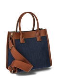 Time and Tru Women's Denim Mini Box Tote Bag with Crossbody Strap, Brown