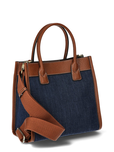 Time and Tru Women's Denim Mini Box Tote Bag with Crossbody Strap, Brown