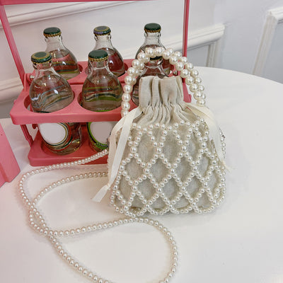 Alloet Women Crossbody Bags Elegant Pearl Woven Bucket Tote Bag Coin Wallet (style two)