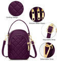 EEEkit Quilted Crossbody Cellphone Bag for Women, Small Phone Handbag with 3 Zipper Pockets and Adjustable Strap