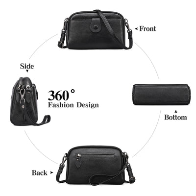 Sendefn Crossbody Bags for Women Small Genuine Leather Shoulder Purse Cross Body Bag with Wristlet Top Zipper