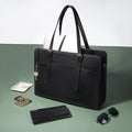 ECOSUSI Leather Laptop Tote Bag for Women 15.6 Inch Computer Briefcase Waterproof Handbag Shoulder Bag Purse for Tablet Work Office Business College Daily Travel, Black