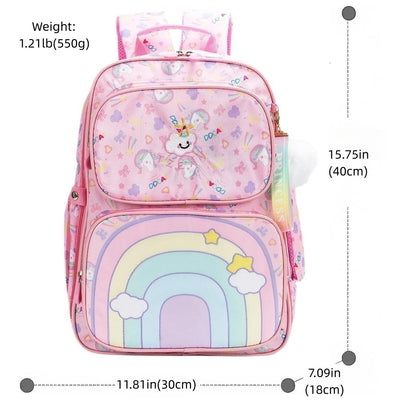 Tyethy Girls Backpack Cute Rainbow School Bag Large Multi-pockets Kids School Backpack Bookbag for Children, Pink