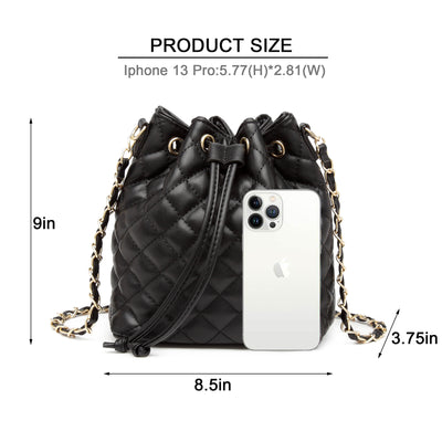 Tepilte Crossbody Drawstring Bucket Bags and Purses for Women Faux Leather Hobo Shoulder Handbags Quilted Purse